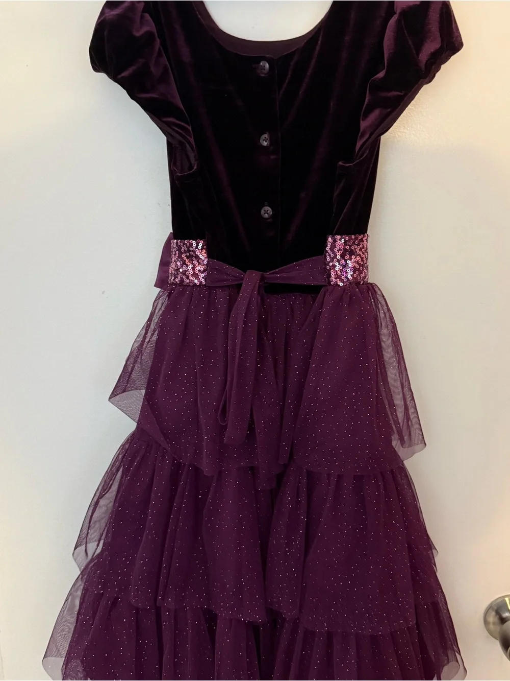 Kids Velvet & Tulle Purple Party Dress with Sequin Waistband